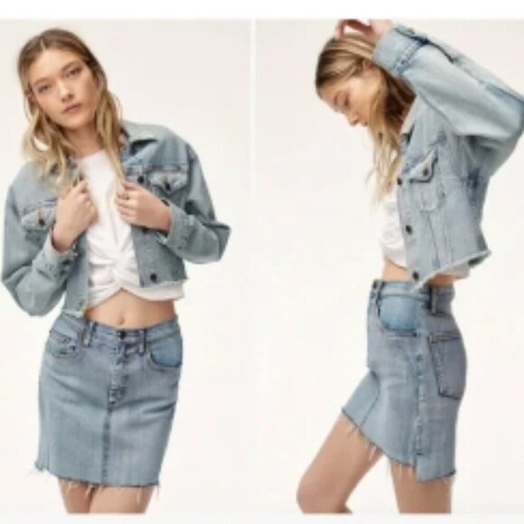 Aritzia Wilfred Free Tanit Blue Denim Mini Skirt 6 - Picture 1 of 9